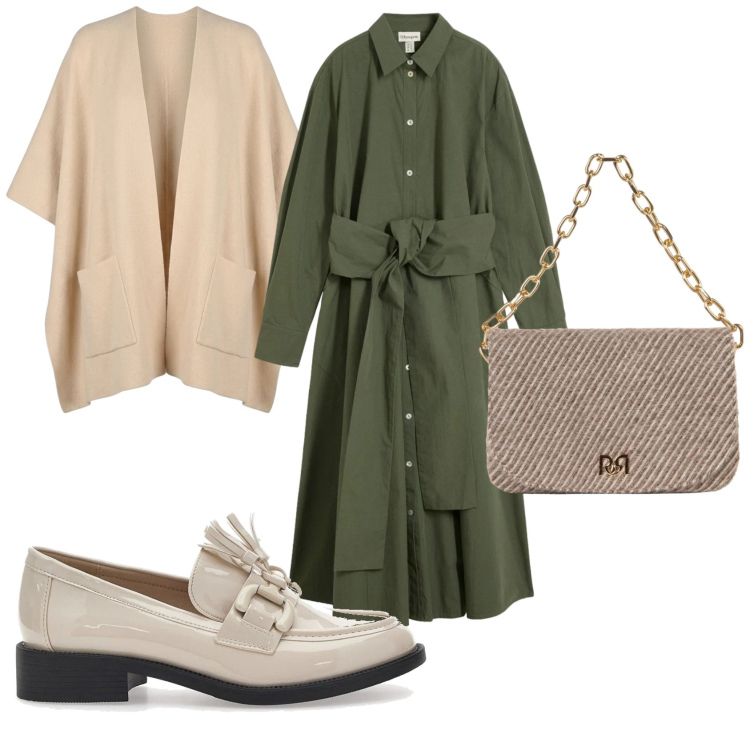 Outfit donna - Total look #2495379. Stile Casual per Tutti i giorni. Abbinamento con borse a spalla, cappe, mocassini, vestiti chemisier.