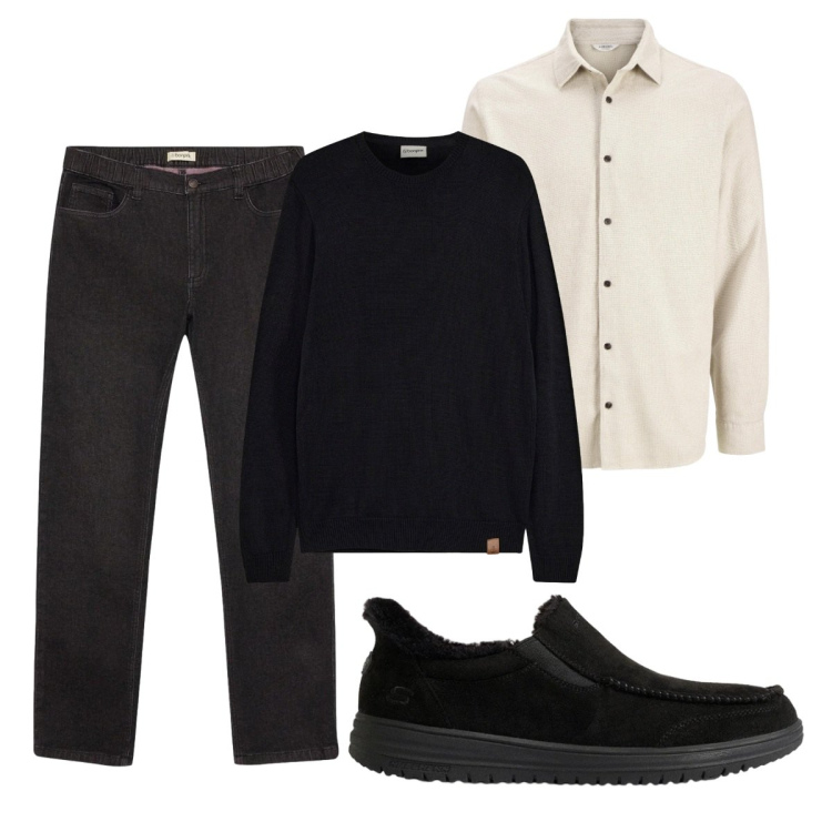 Outfit uomo - Total look #2495382. Stile Casual per Tutti i giorni. Abbinamento con sneakers, camicie, maglieria, jeans dritti.