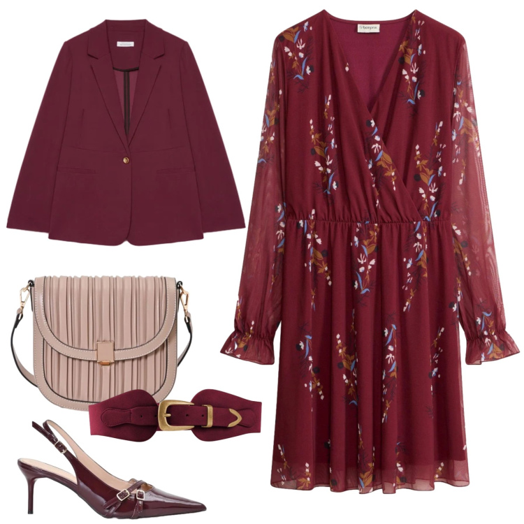 Outfit donna - Total look #2495394. Stile Chic per Tutti i giorni. Abbinamento con blazer, borse a tracolla, décolleté, vestiti, cinture.