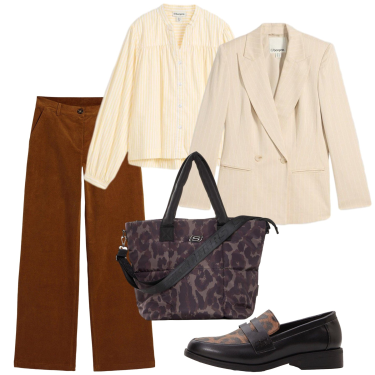 Outfit donna - Total look #2495407. Stile Urban per Tutti i giorni. Abbinamento con mocassini, bluse, pantaloni, blazer, shopping bag.