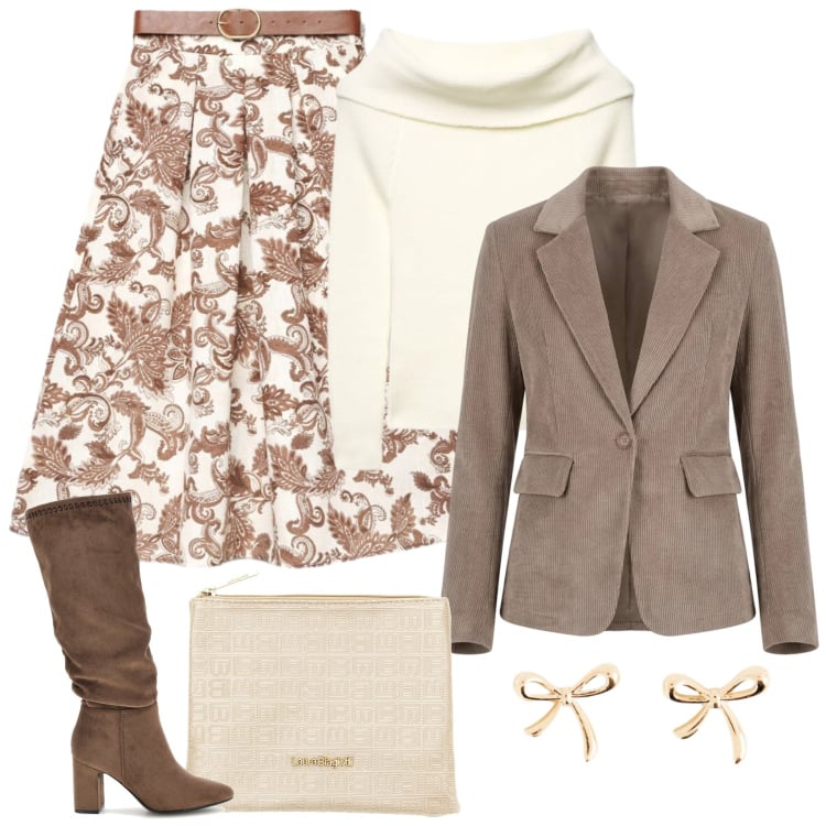 Outfit donna - La gonna Boho e il blazer in velluto. Stile Boho per Scuola/Università. Abbinamento con blazer, gonne lunghe, maglieria, pochette, orecchini, stivali.