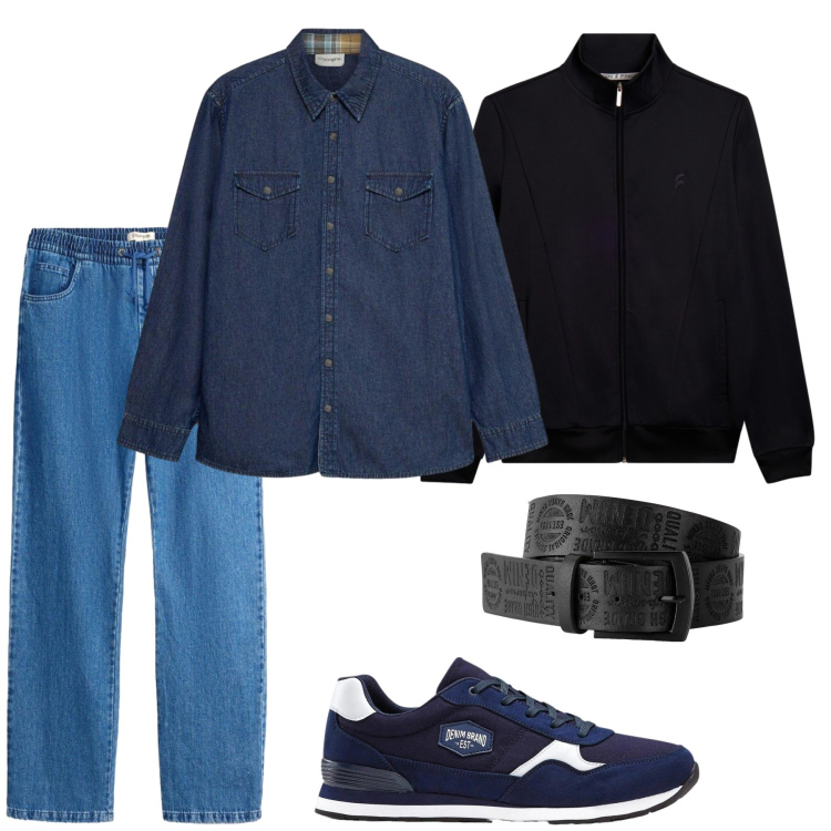 Outfit uomo - Total look #2495416. Stile Casual per Tutti i giorni. Abbinamento con bomber, cinture, sneakers, camicie, jeans dritti.