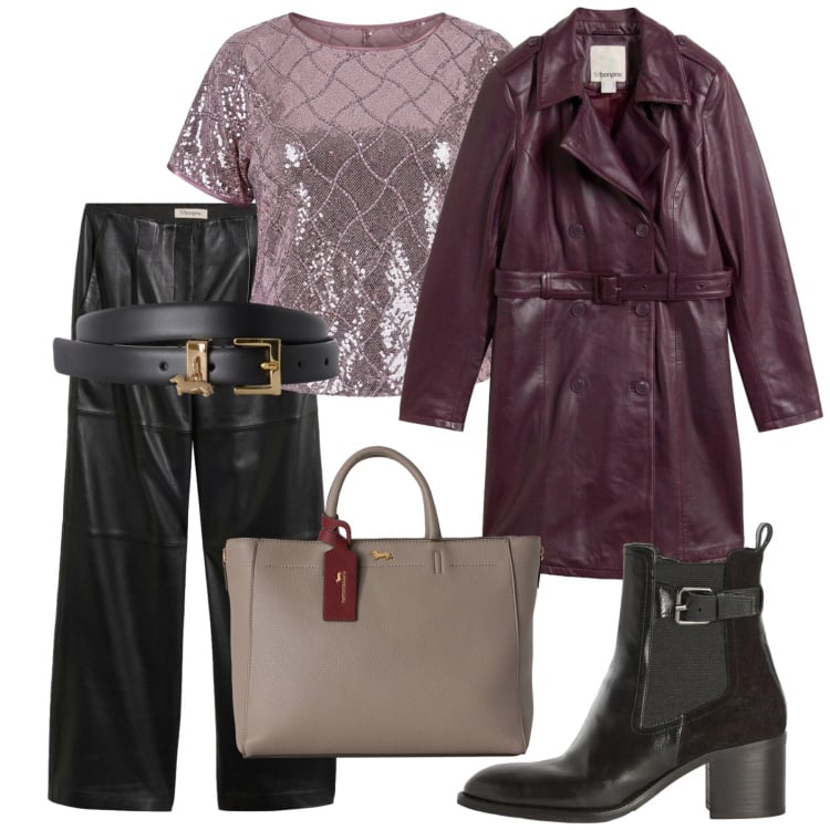 Outfit donna - Total look #2495422. Stile Glamour per Serata fuori. Abbinamento con stivaletti, borse a mano, cinture, bluse, pantaloni, trench.