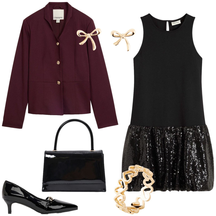 Outfit donna - Total look #2495446. Stile Romantica per Serata fuori. Abbinamento con borse a mano, vestiti corti, anelli, décolleté, blazer, orecchini.