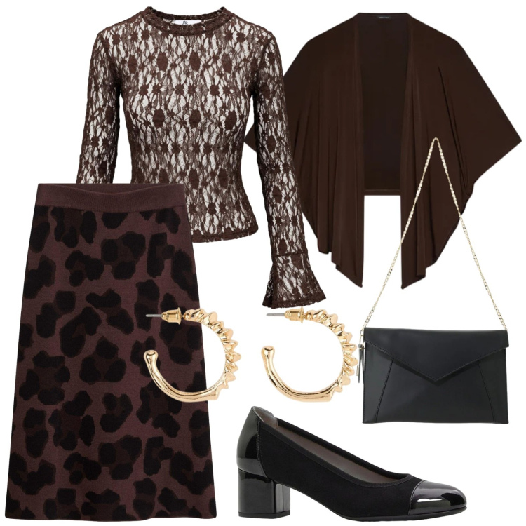 Outfit donna - Pizzo. Stile Chic per Serata fuori. Abbinamento con top, borse a tracolla, blazer, gonne, décolleté, orecchini.