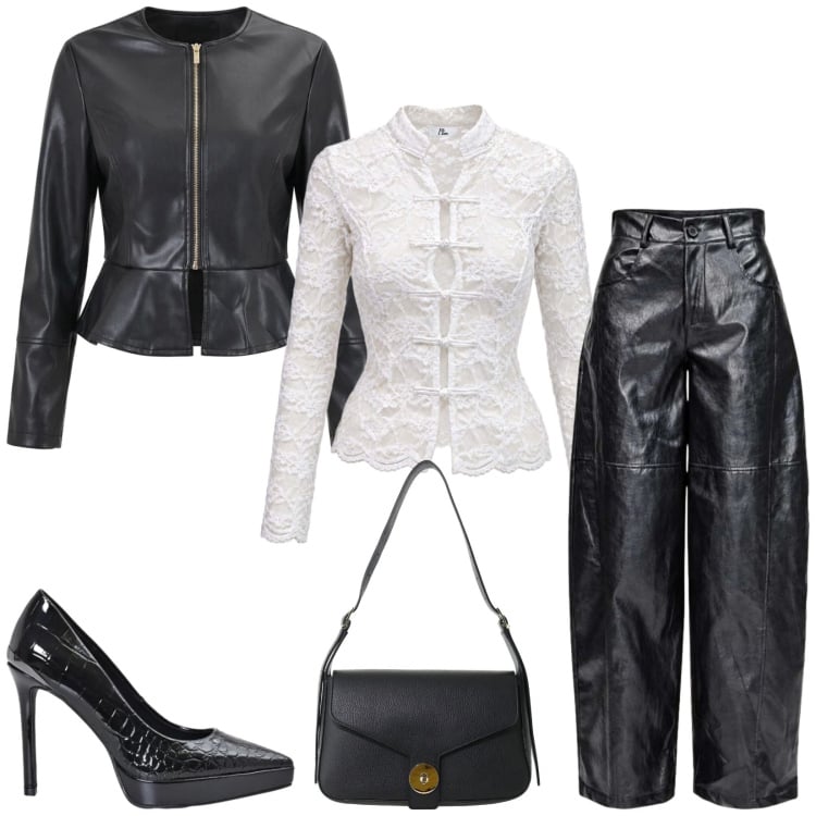 Outfit donna - Total look #2495471. Stile Glamour per Serata fuori. Abbinamento con pantaloni a palazzo, top, borse a spalla, giacche, décolleté.