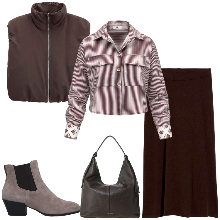 Outfit donna - Total look #2495472. Stile Casual chic per Tutti i giorni. Abbinamento con camicie, piumini, borse a spalla, stivaletti chelsea, gonne.