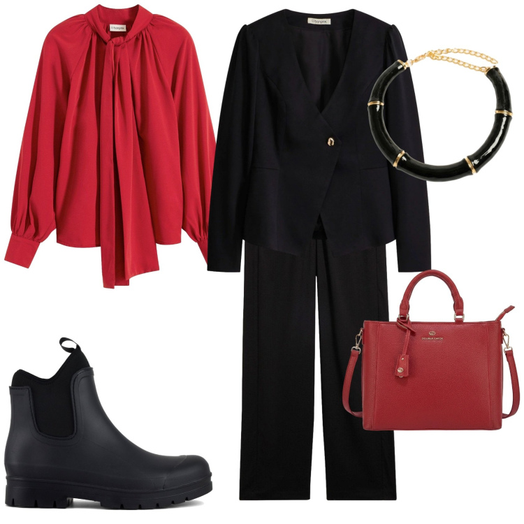 Outfit donna - Total look #2495504. Stile Casual chic per Serata fuori. Abbinamento con collane, stivali, borse a tracolla, blazer, pantaloni, camicie.