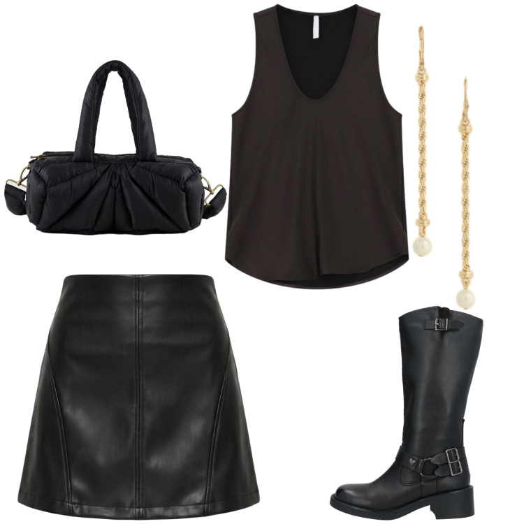 Outfit donna - Halloween movie icons. Stile Casual chic per Serata fuori. Abbinamento con canottiere, orecchini, minigonne, borse a mano, stivali.