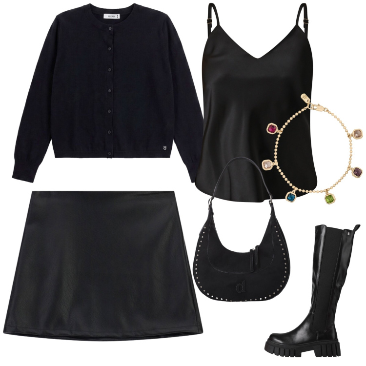 Outfit donna - Halloween movie icons. Stile Chic per Serata fuori. Abbinamento con braccialetti, cardigans, top, borse a spalla, minigonne, stivali.