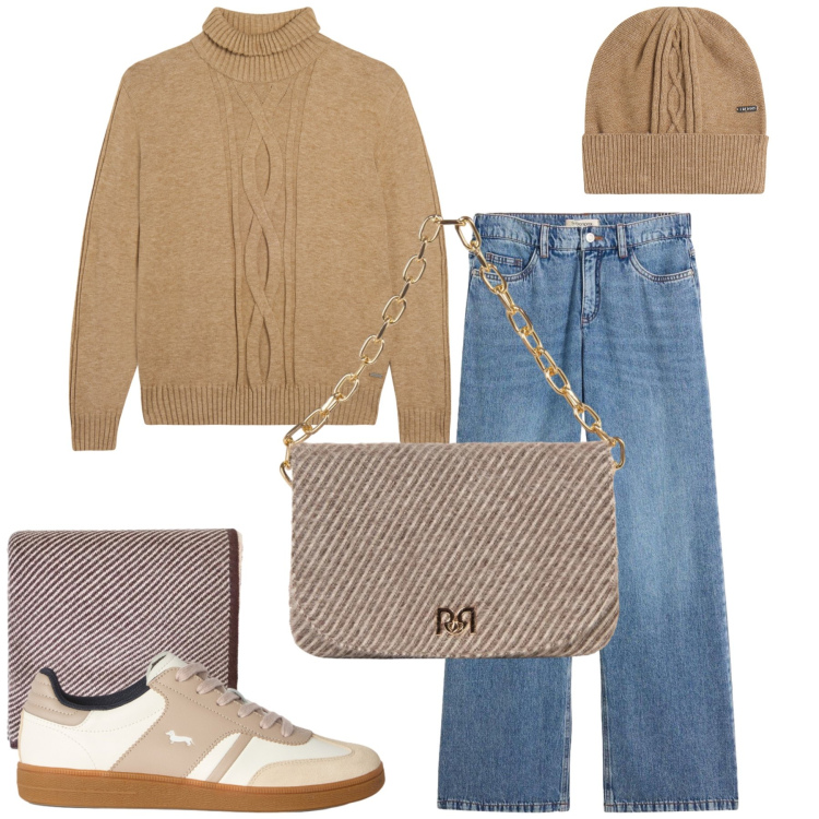 Outfit donna - New outfit ideas. Stile Casual chic per Tutti i giorni. Abbinamento con sneakers, maglieria, berretti, sciarpe, borse a spalla, jeans.
