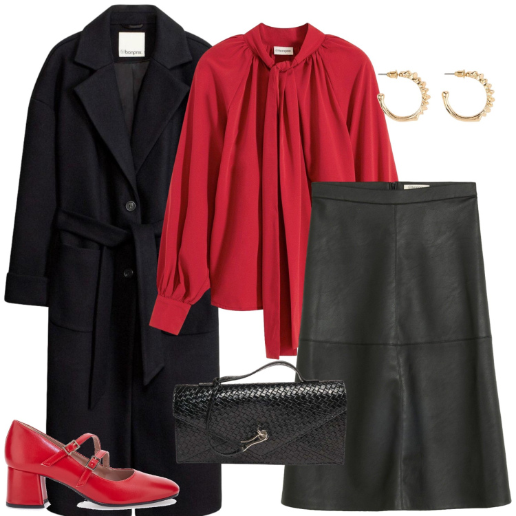 Outfit donna - Total look #2495560. Stile Chic per Serata fuori. Abbinamento con clutch, camicie, gonne longuette, orecchini, décolleté, cappotti.