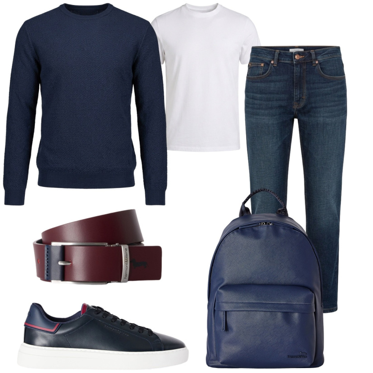 Outfit uomo - Total look #2495568. Stile Casual per Tutti i giorni. Abbinamento con cinture, jeans, sneakers, maglieria, borse sportive, t-shirt.