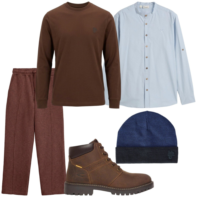 Outfit uomo - Armonie autunnali. Stile Casual per Tutti i giorni. Abbinamento con t-shirt, berretti, pantaloni, camicie, stivali e stivaletti.