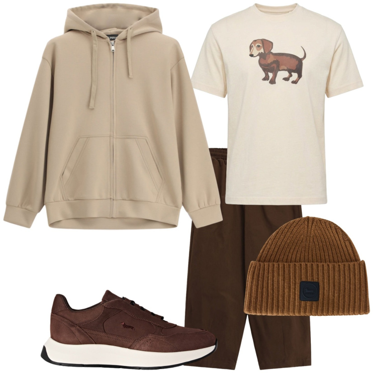 Outfit uomo - Pomeriggio. Stile Urban per Tutti i giorni. Abbinamento con sneakers, t-shirt, berretti, pantaloni a palazzo, felpe con cappuccio.