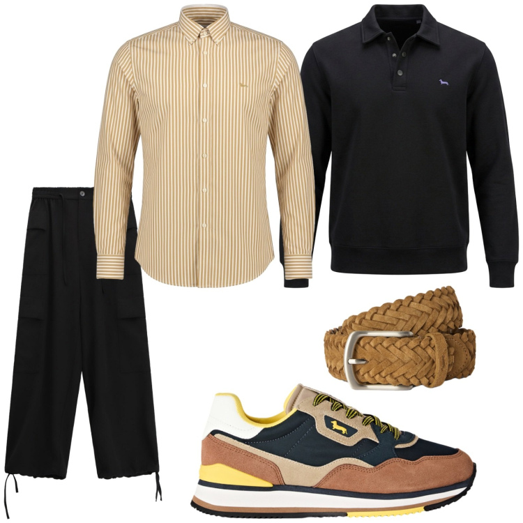 Outfit uomo - Accessori di classe. Stile Casual per Tutti i giorni. Abbinamento con cinture, camicie, felpe, sneakers, pantaloni cargo.