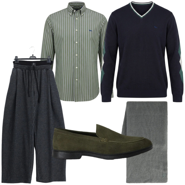 Outfit uomo - Minimal style. Stile Casual per Tutti i giorni. Abbinamento con maglieria, camicie, sciarpe, scarpe stringate, pantaloni.