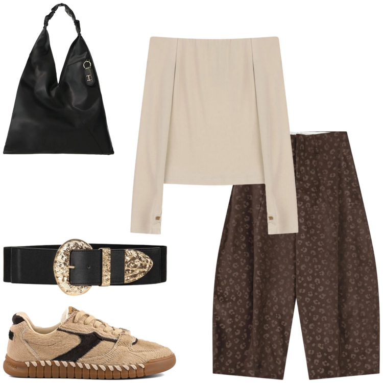 Outfit donna - Total look #2495602. Stile Casual per Tutti i giorni. Abbinamento con borse a spalla, pantaloni, top, cinture, sneakers.