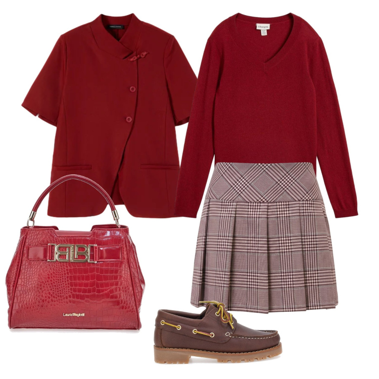 Outfit donna - Ottobre. Stile Preppy per Tutti i giorni. Abbinamento con blazer, minigonne, mocassini, borse a mano, maglieria.