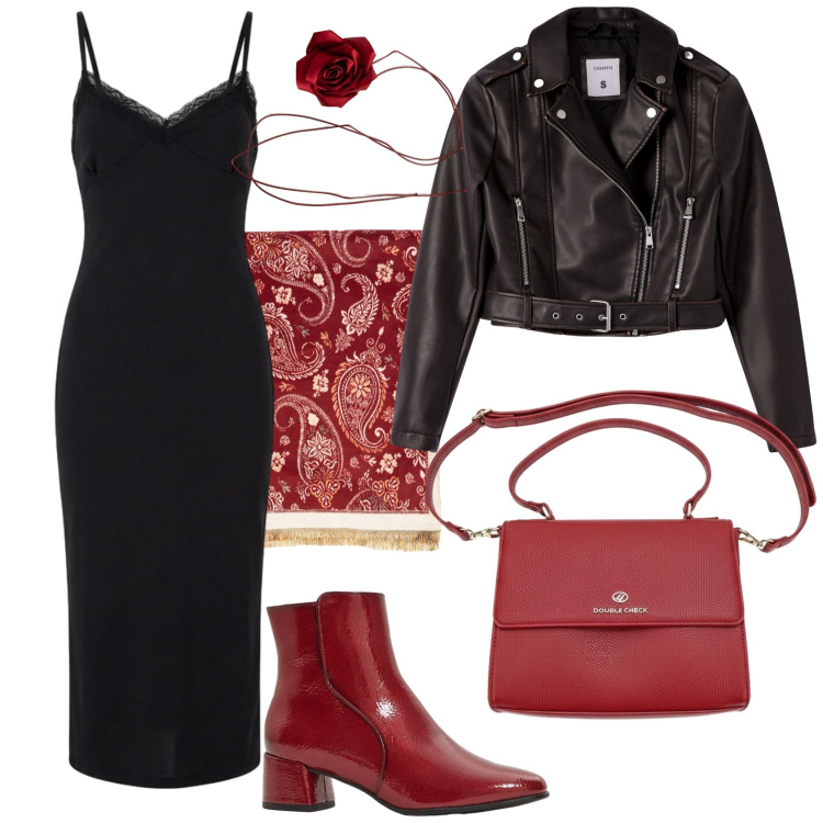 Outfit donna - Total look #2495642. Stile Glamour per Serata fuori. Abbinamento con collane, sciarpe, vestiti midi/longuette, giacche, stivaletti, borse a tracolla.