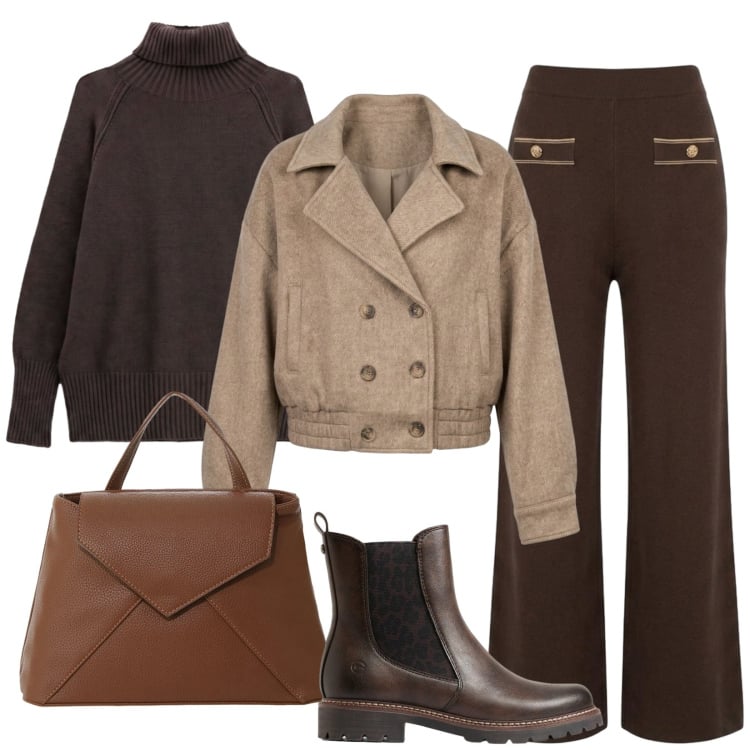 Outfit donna - La città d'arte nel week end. Stile Minimal per Tutti i giorni. Abbinamento con borse a mano, pullovers, pantaloni, bomber, stivaletti chelsea.