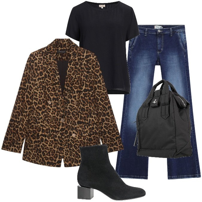 Outfit donna - Ghepardo Urbano - Comfort con Grinta. Stile Urban per Tutti i giorni. Abbinamento con blazer, jeans, zaini, stivaletti, top.