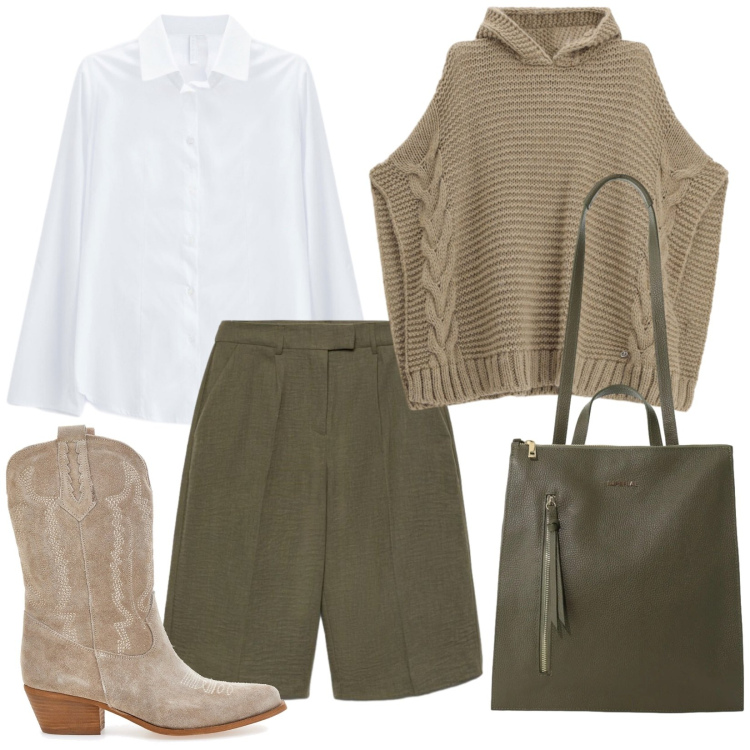 Outfit donna - New look con i texani. Stile Casual per Tutti i giorni. Abbinamento con camicie, borse a tracolla, maglieria, bermuda, stivaletti texani.