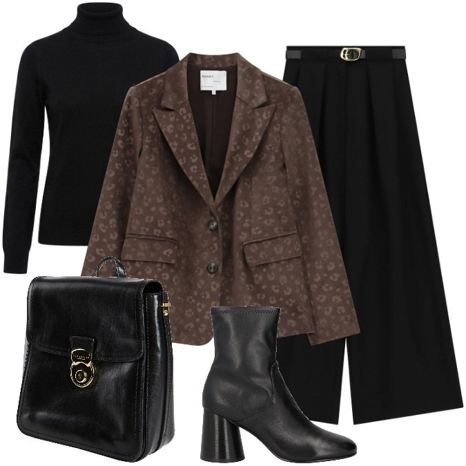 Outfit donna - Urban Wild : Eleganza Quotidiana. Stile Mannish per Ufficio. Abbinamento con pullovers, pantaloni a palazzo, blazer, stivaletti, zaini.