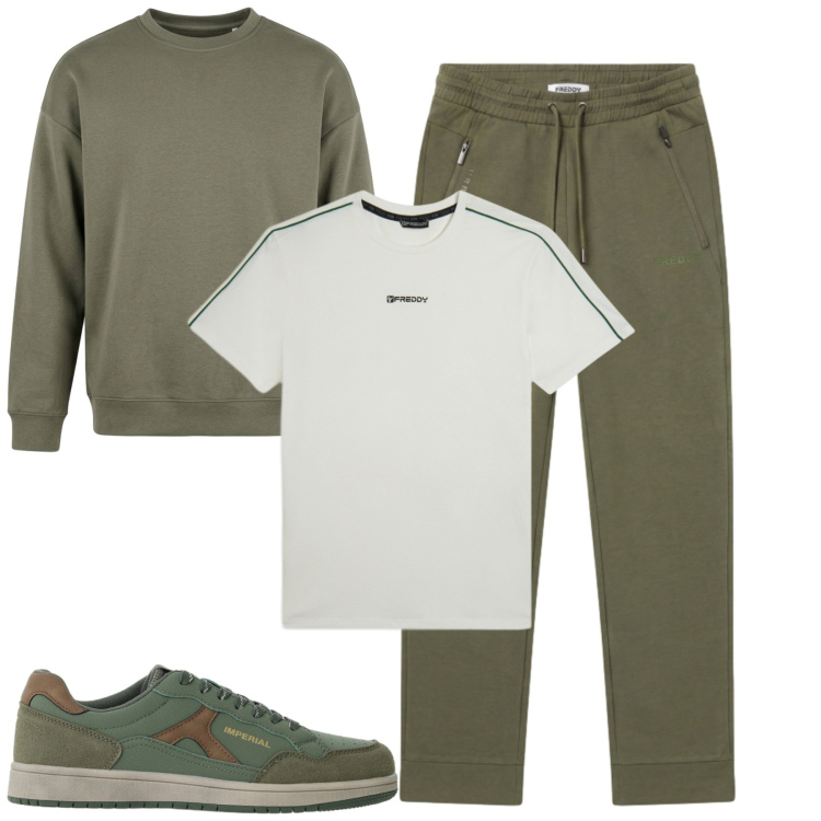 Outfit uomo - Freddy. Stile Casual per Tutti i giorni. Abbinamento con sneakers, felpe, t-shirt, pantaloni.