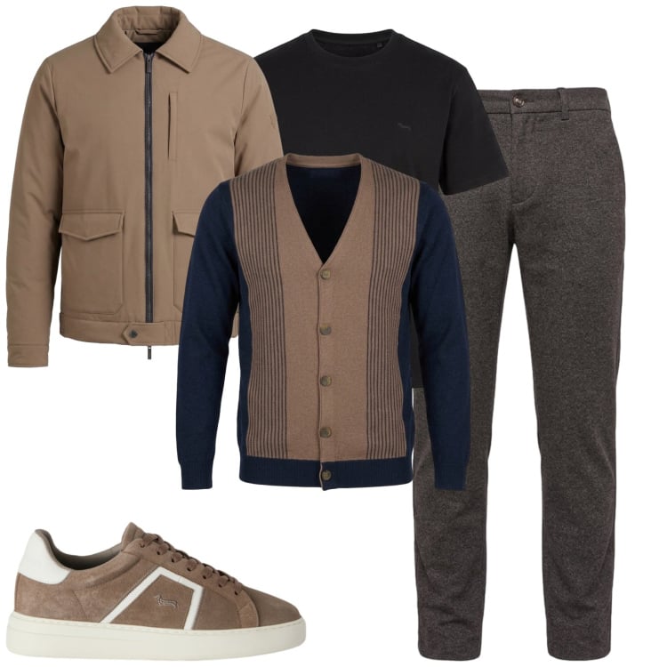 Outfit uomo - Harmont & Blaine. Stile Urban per Tutti i giorni. Abbinamento con cardigans, pantaloni, sneakers, t-shirt, giacche.