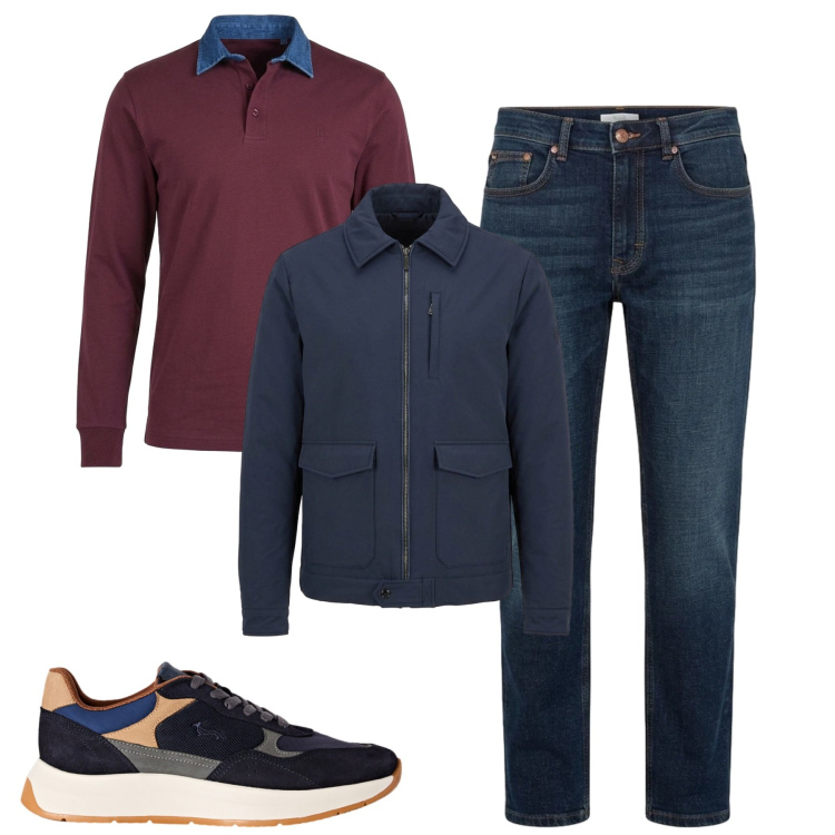 Outfit uomo - City. Stile Urban per Tutti i giorni. Abbinamento con jeans, giacche, sneakers, polo.