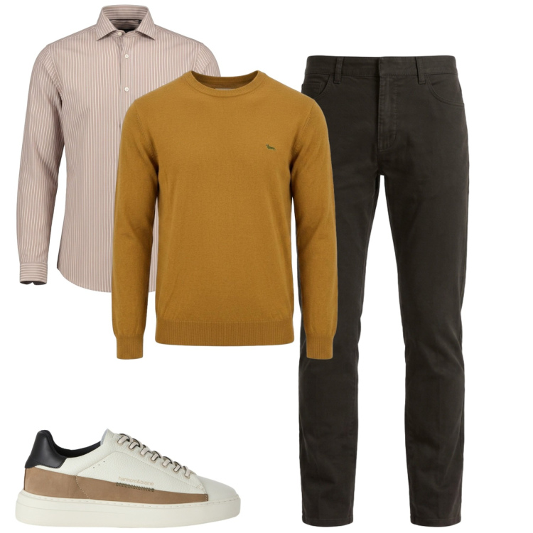 Outfit uomo - Ottobre. Stile Urban per Tutti i giorni. Abbinamento con sneakers, camicie, pantaloni, maglieria.