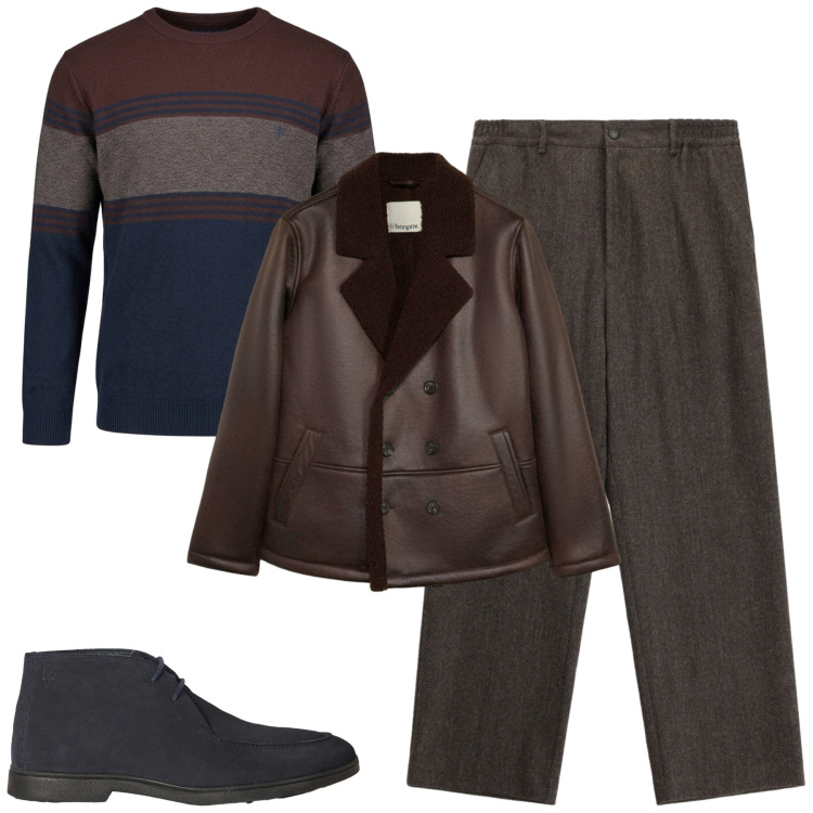 Outfit uomo - City. Stile Trendy per Tutti i giorni. Abbinamento con stivali e stivaletti, maglieria, pantaloni, giacche.