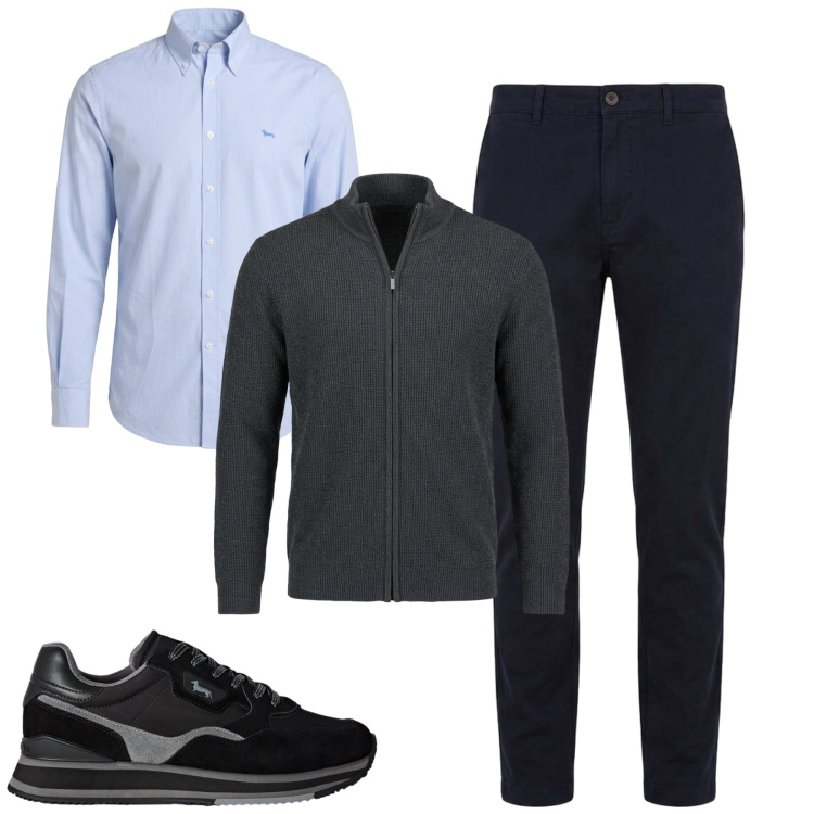 Outfit uomo - In ufficio. Stile Urban per Ufficio. Abbinamento con camicie, pullovers, pantaloni, sneakers.