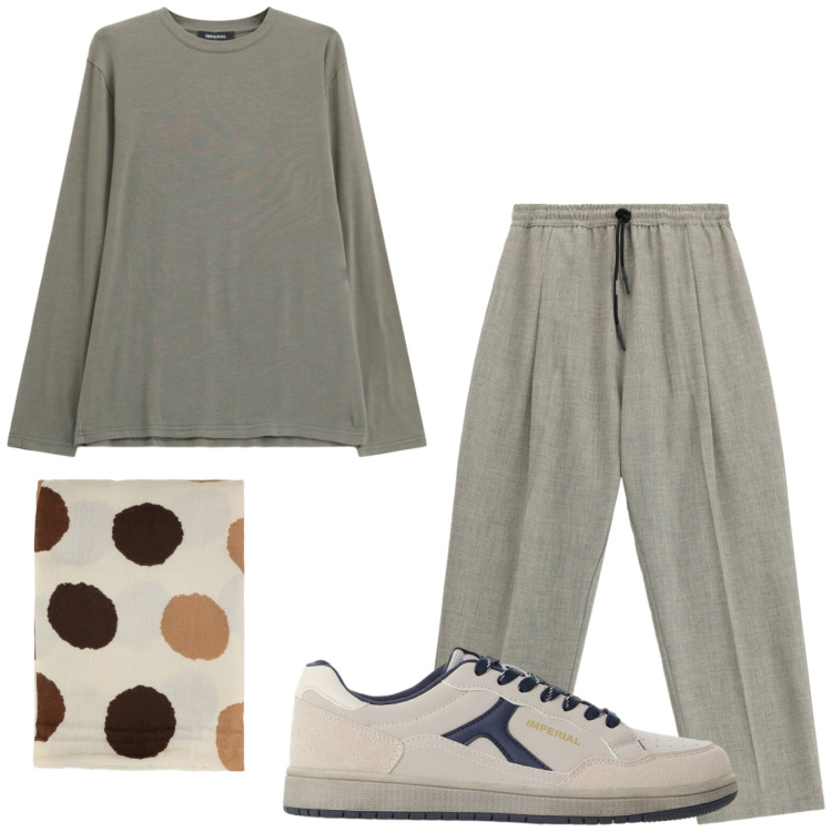 Outfit uomo - Total look #2495696. Stile Trendy per Serata speciale. Abbinamento con pantaloni, sneakers, t-shirt, sciarpe e foulard.