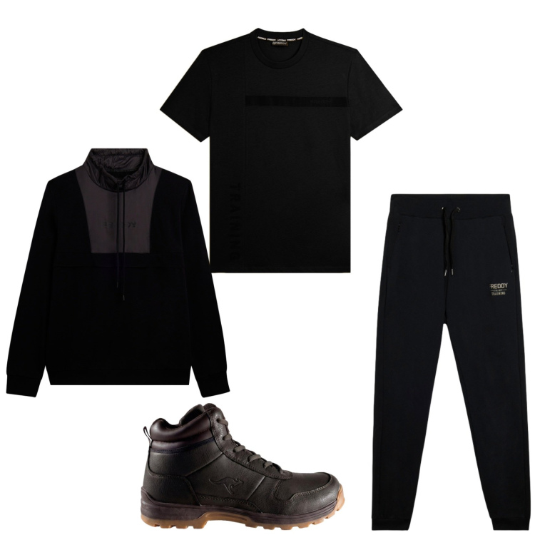 Outfit uomo - Total look #2495702. Stile Casual per Tutti i giorni. Abbinamento con felpe, pantaloni, t-shirt, stivali e stivaletti.