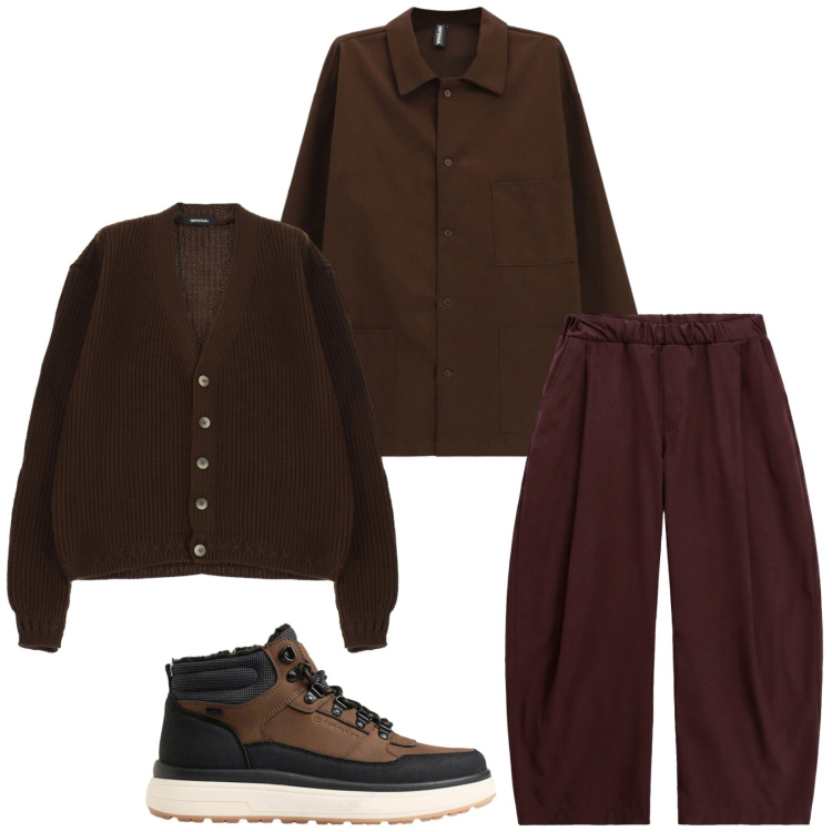 Outfit uomo - Total look #2495704. Stile Trendy per Serata speciale. Abbinamento con pantaloni, cappotti, cardigans, stivali e stivaletti.