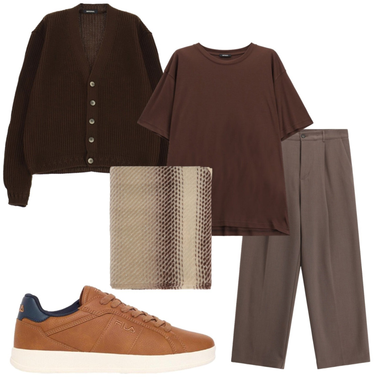 Outfit uomo - Total look #2495705. Stile Trendy per Serata speciale. Abbinamento con t-shirt, pantaloni, cardigans, sciarpe, sneakers.