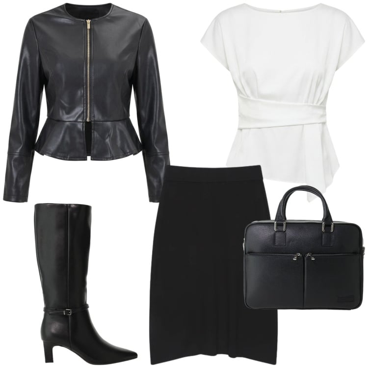 Outfit donna - Total look #2495707. Stile Chic per Ufficio. Abbinamento con borse messenger, stivali, gonne longuette, giacche, bluse.
