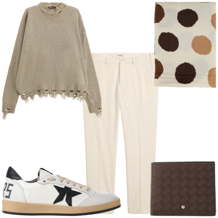 Outfit uomo - Total look #2495709. Stile Trendy per Serata speciale. Abbinamento con maglieria, sneakers, portafogli, sciarpe e foulard, pantaloni.