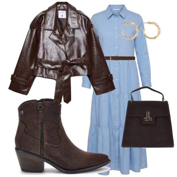 Outfit donna - Urban Footprint: Ankle Boots e Texani. Stile Glamour per Tutti i giorni. Abbinamento con vestiti chemisier, cinture, trench, stivaletti texani, orecchini, borse a mano.