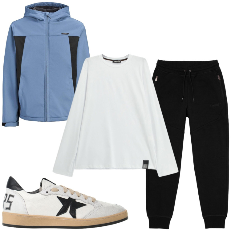 Outfit uomo - Total look #2495719. Stile Trendy per Tutti i giorni. Abbinamento con t-shirt, sneakers, pantaloni, giacche.