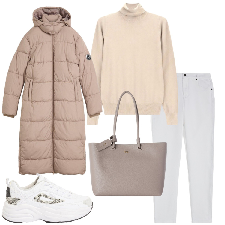 Outfit donna - Per la Donna che vuole sentirsi bene. Stile Casual chic per Tutti i giorni. Abbinamento con shopping bag, pantaloni skinny, pullovers, piumini, sneakers.