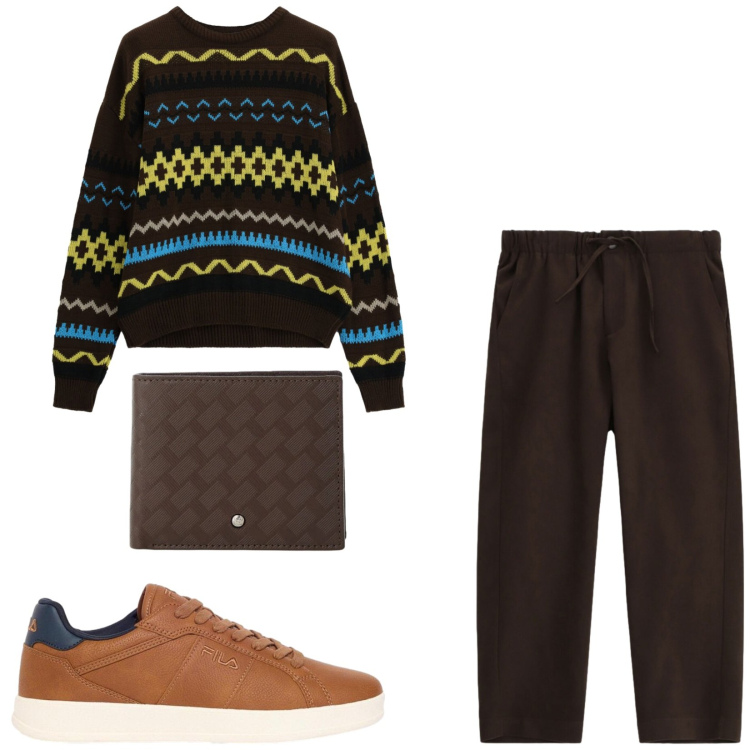 Outfit uomo - Total look #2495727. Stile Trendy per Tutti i giorni. Abbinamento con pantaloni, maglieria, portafogli, sneakers.