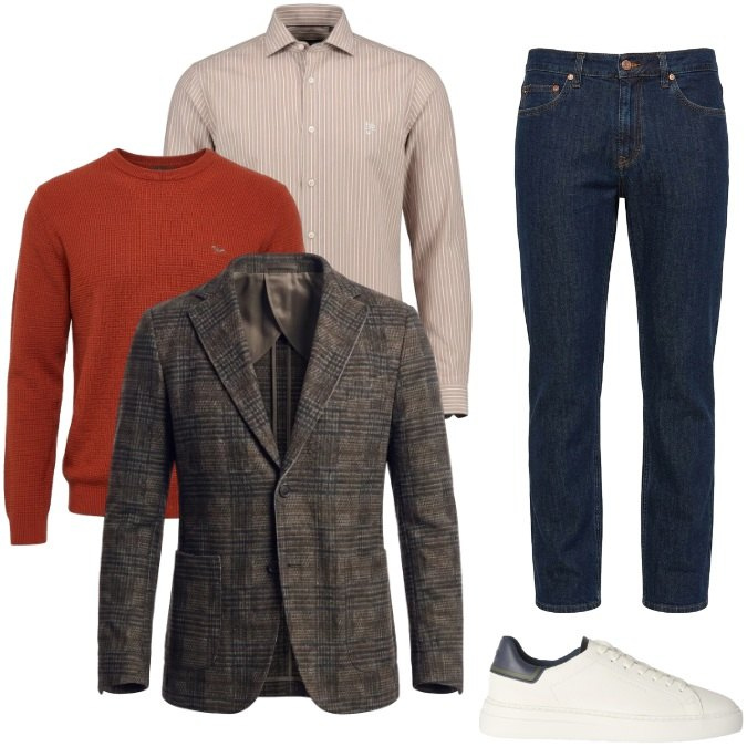 Outfit uomo - Urban Chic nei toni Arancio. Stile Urban per Ufficio. Abbinamento con giacche, maglieria, sneakers, camicie, jeans.