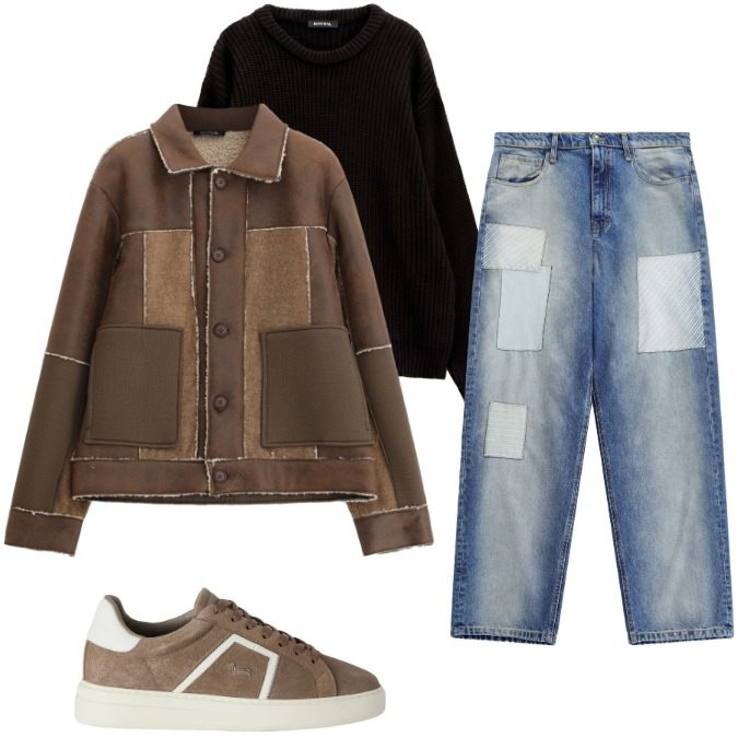 Outfit uomo - Il Montone Scamosciato - Cozy. Stile Urban per Tutti i giorni. Abbinamento con sneakers, cappotti, jeans, maglieria.