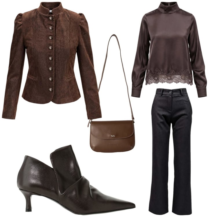 Outfit donna - Autunno I am. Stile Etnico per Tutti i giorni. Abbinamento con bluse, pantaloni, blazer, borse a tracolla, stivaletti.