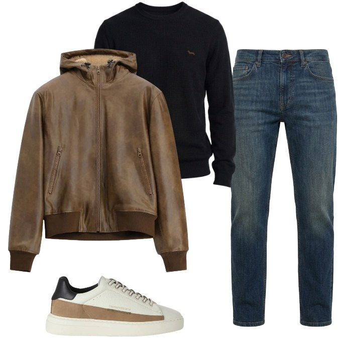 Outfit uomo - Total look #2495763. Stile Casual per Tutti i giorni. Abbinamento con sneakers, jeans, maglieria, bomber.