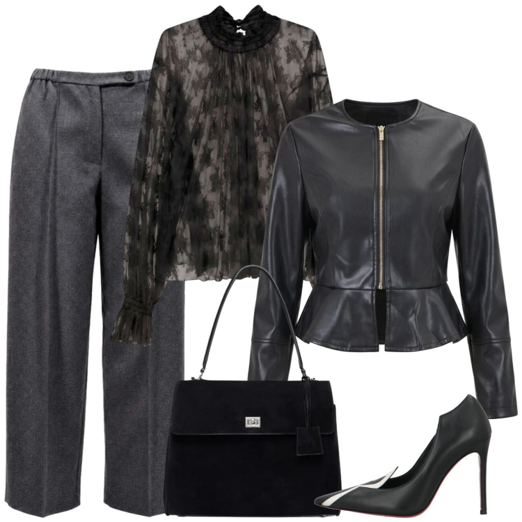 Outfit donna - Romantico dark. Stile Romantica per Serata fuori. Abbinamento con pantaloni, bluse, borse a mano, giacche, décolleté.
