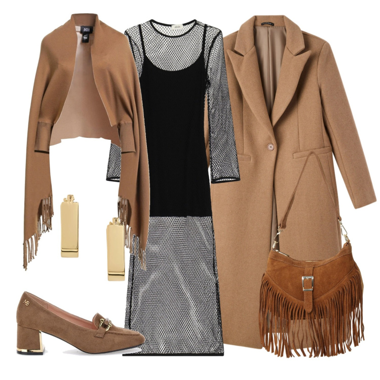 Outfit donna - Total look #2495769. Stile Glamour per Serata fuori. Abbinamento con cappe, borse a spalla, cappotti, vestiti midi/longuette, orecchini, mocassini.